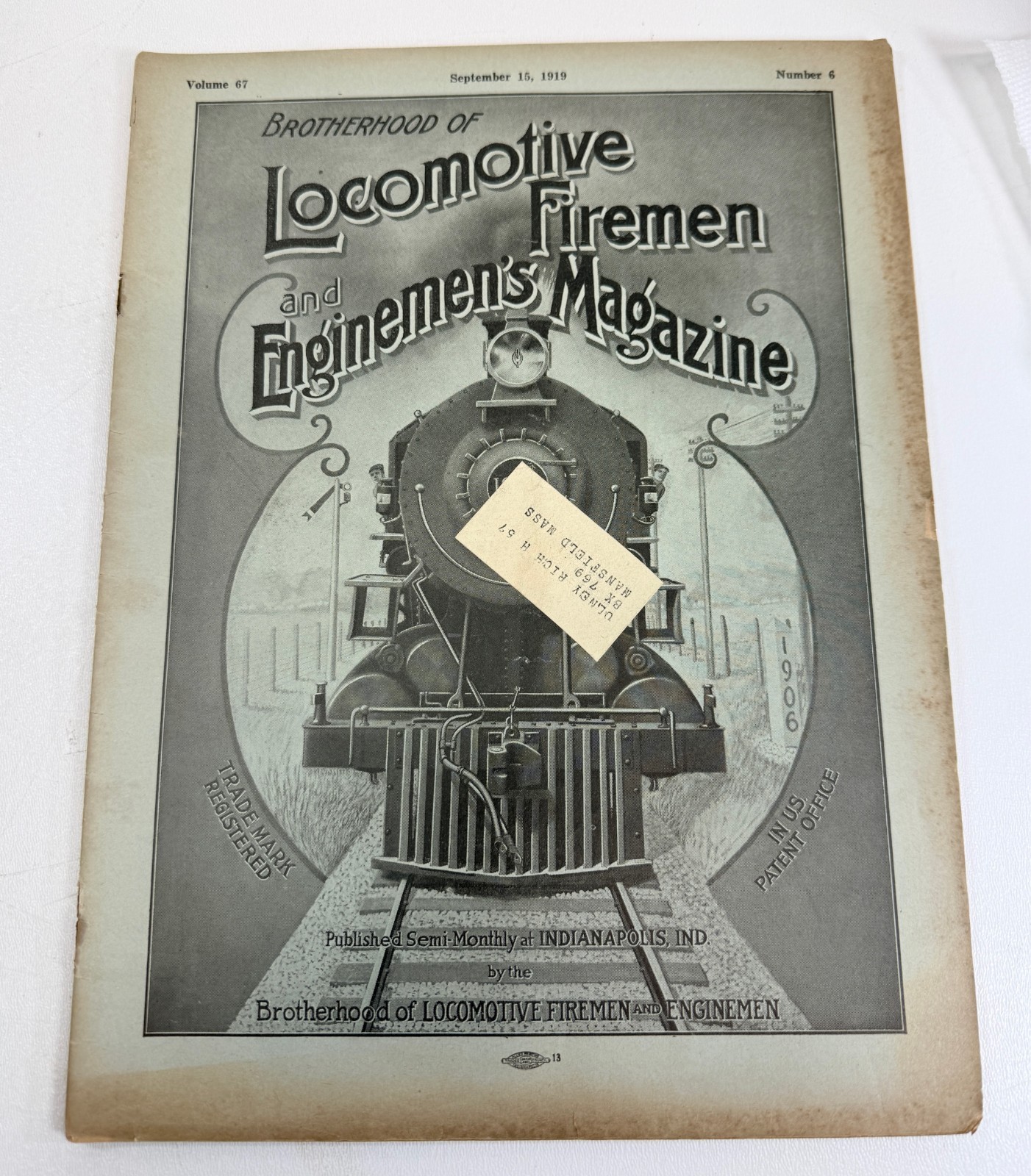 Sept 15 1919 Brotherhood Of Locomotive Firemen & Enginemen\'s Magazine