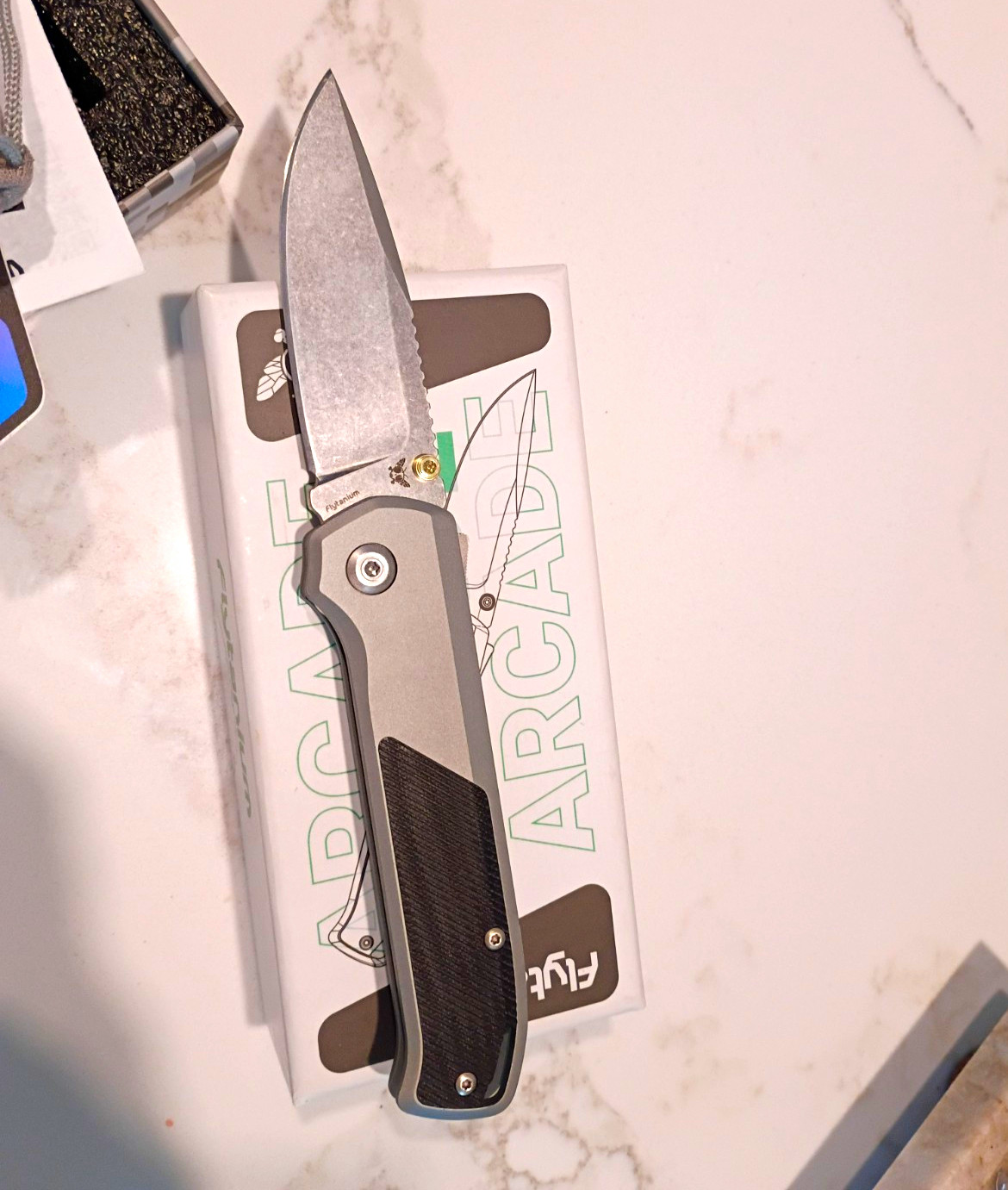 Flytanium Arcade Pocketknife Gray/Black Titanium Handle Awesome Condition