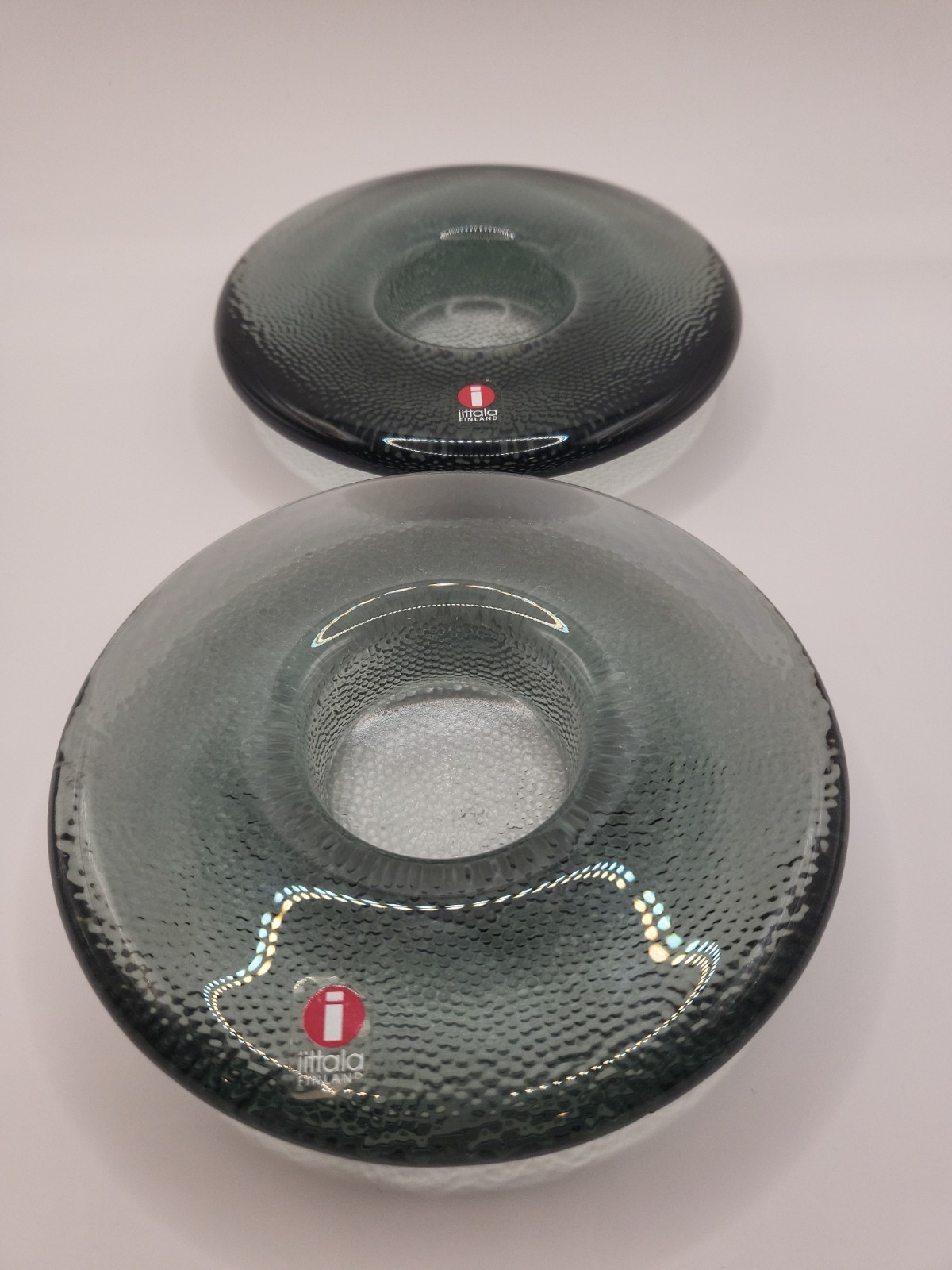 Iittala Finland Nappi Markku Salo Designed Smoky Gray Art Glass Tealight Holders