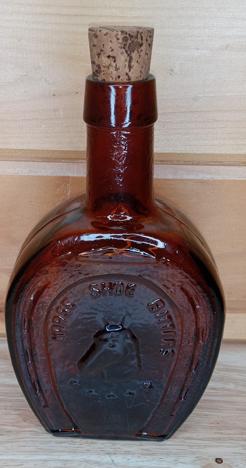 Vintage Wheaton Horse Shoe Bitters Bottle Ruby Red Glass Cork Stopper