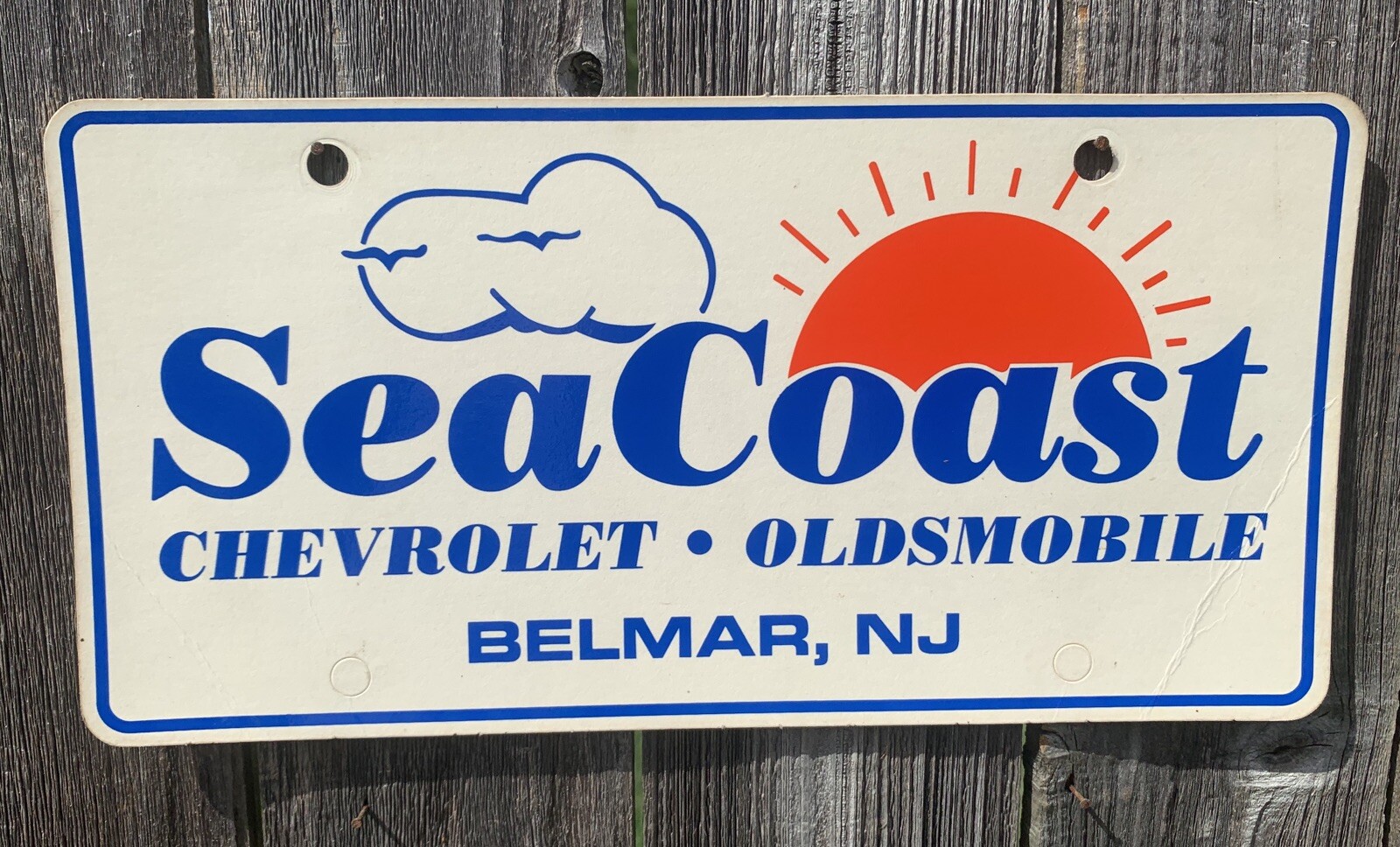 RARE SEACOAST DEALERSHIP LICENSE PLATE OLDSMOBILE CHEVY BELMAR, NEW JERSEY