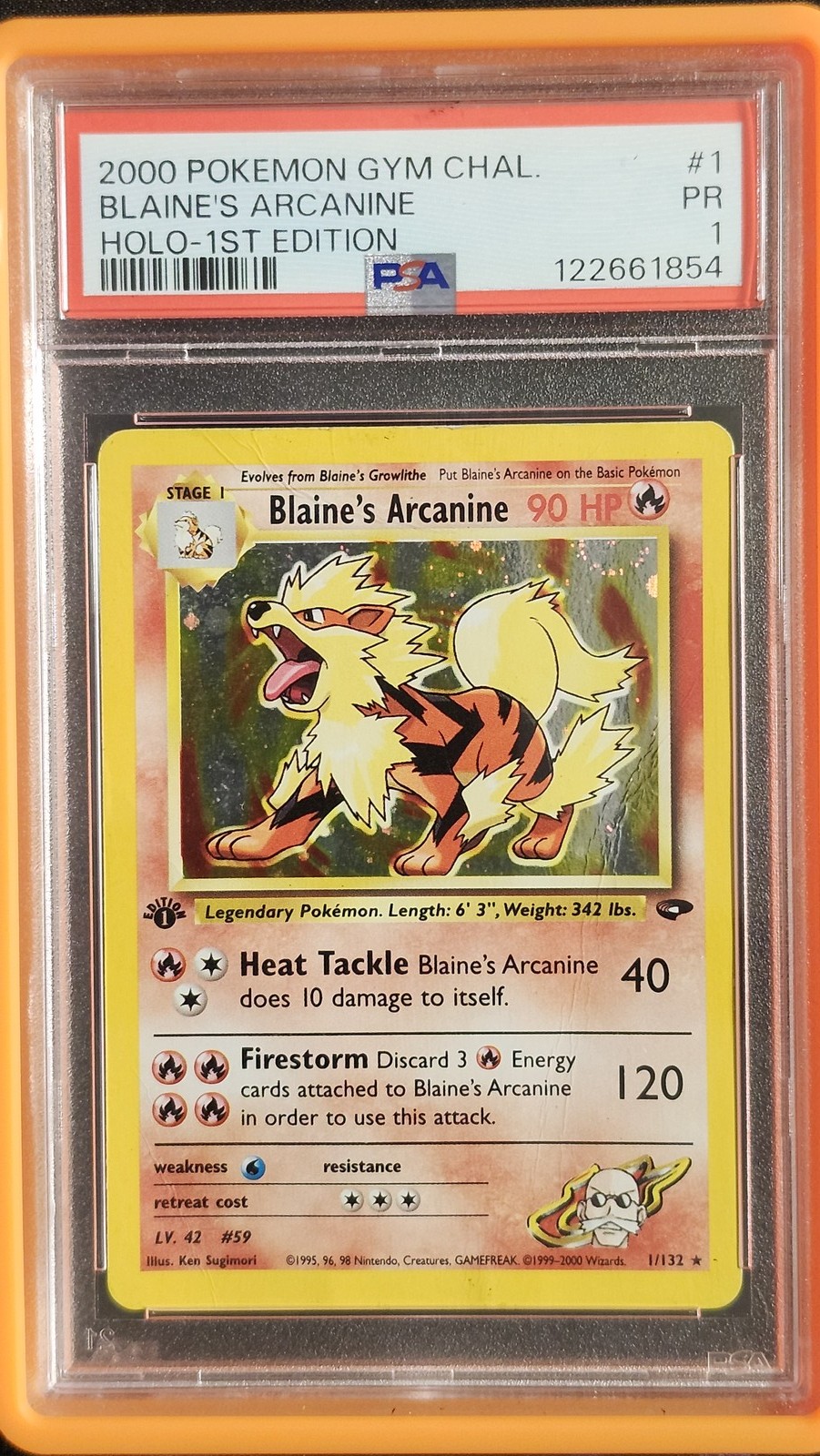 Pokemon PSA 1 Blaine's Arcanine 001 1st Edition Holo Gym Challenge