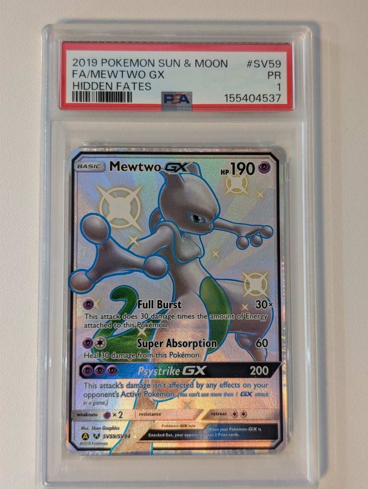 2019 Pokemon Sun Moon SM Hidden Fates PSA 1 Mewtwo GX #SV59 Shiny FA Holo FRESH 2019 Pokemon Sun Moon SM Hidden Fates PSA 1 Mewtwo GX #SV59 Shiny FA Holo FRESH