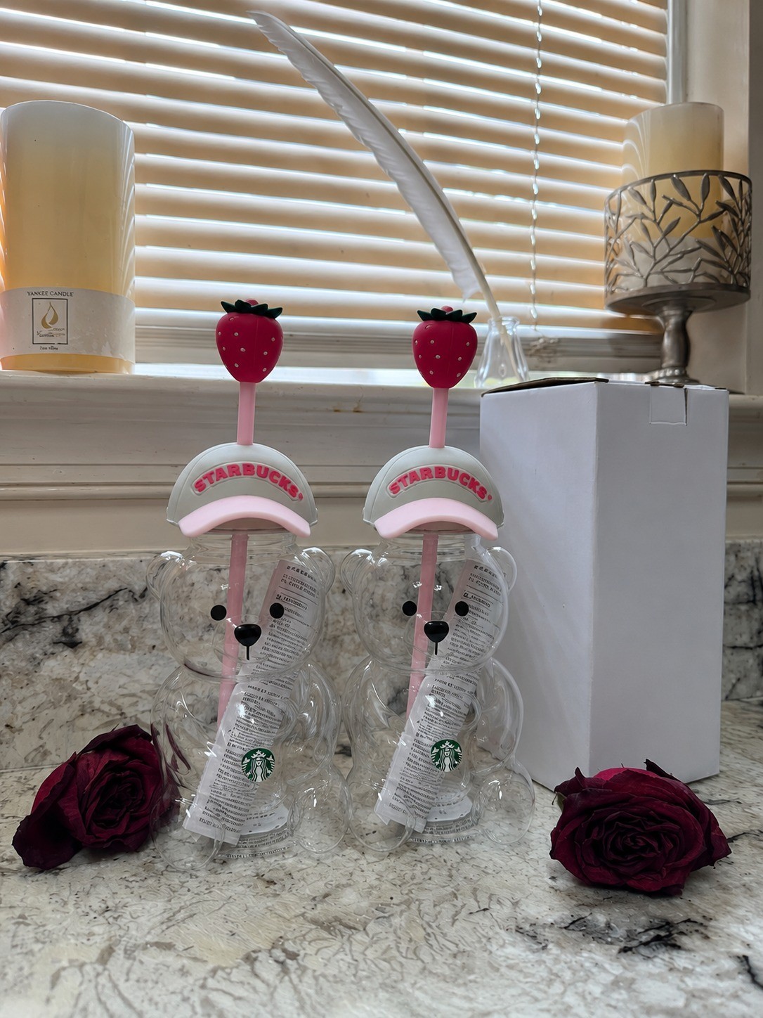 2 Pack 2026 Starbucks Bearista Bear Cup Tumbler Strawberry Topper Baseball Cap