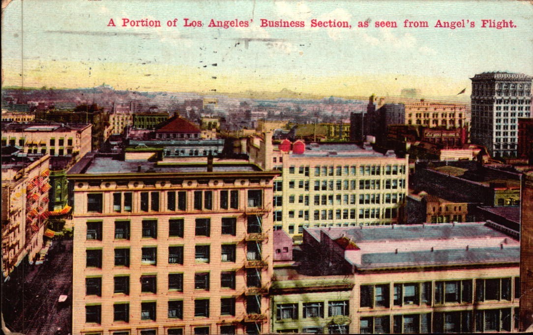 Antique Postcard Business Section Seen From Angel\'s Flight Los Angeles  CA 1915