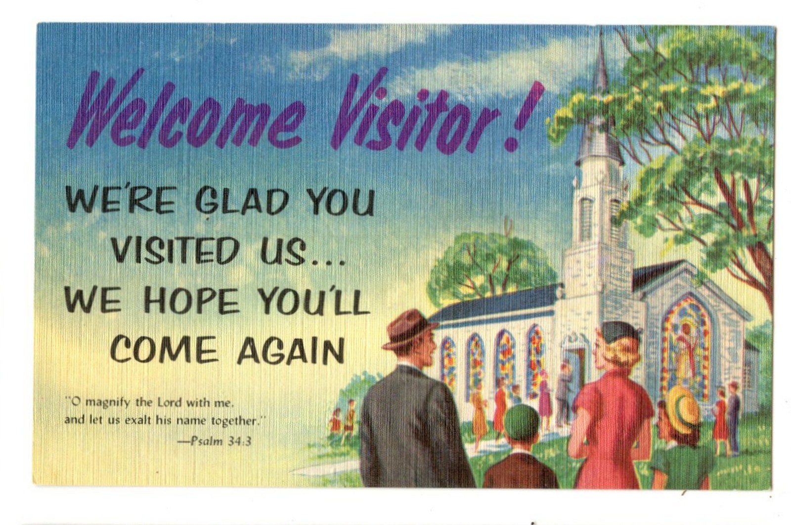 Welcome Visitor Vintage Postcard for Church Patrons