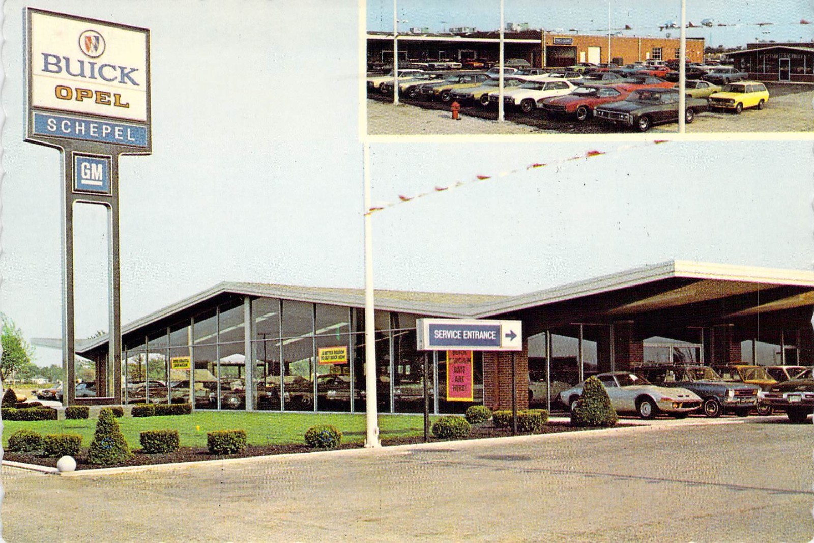 1971 IN Crown Point Schepel Buick & Opel Dealership UNP Mint Postcard 4x6 C75