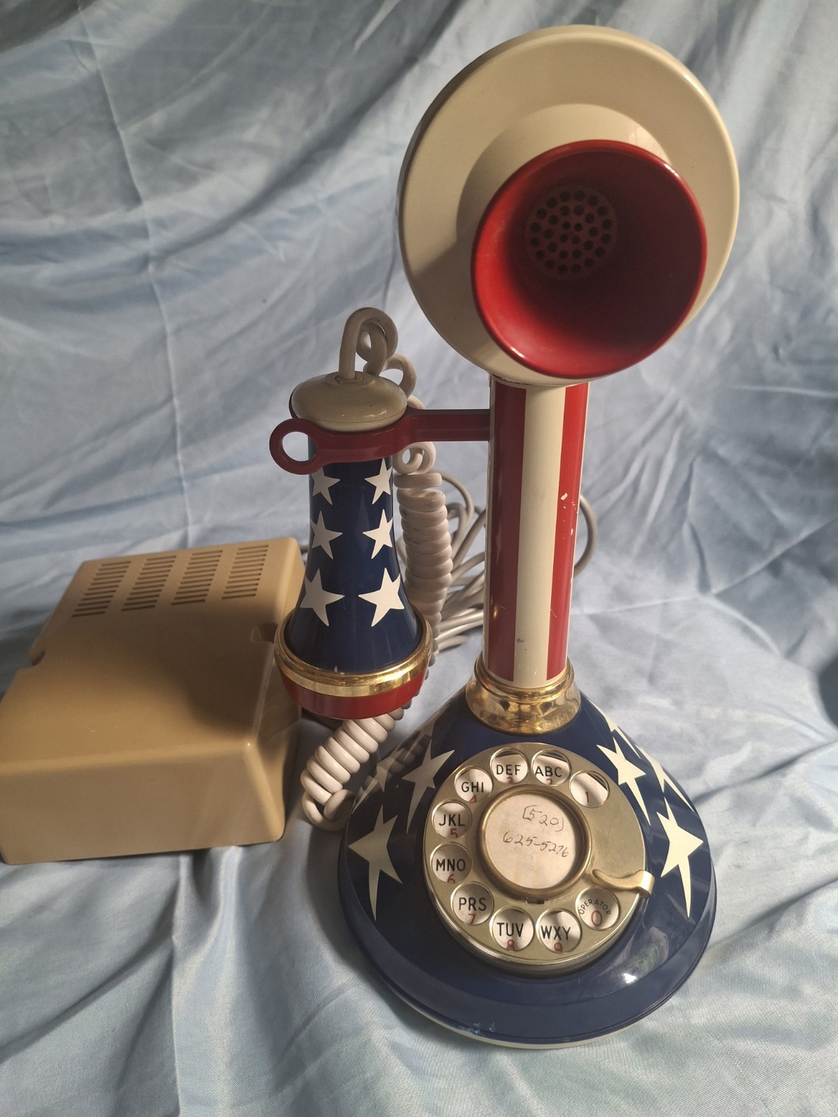 Rare Vintage American Flag Candlestick Telephone. Deco-Tel Rotary Phone