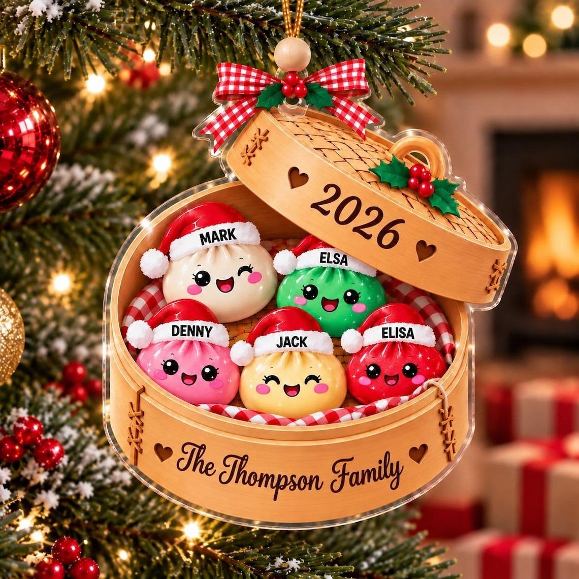 Personalized Family Glitter Dumpling Ornament 2026, Custom Family Acrylic Gift