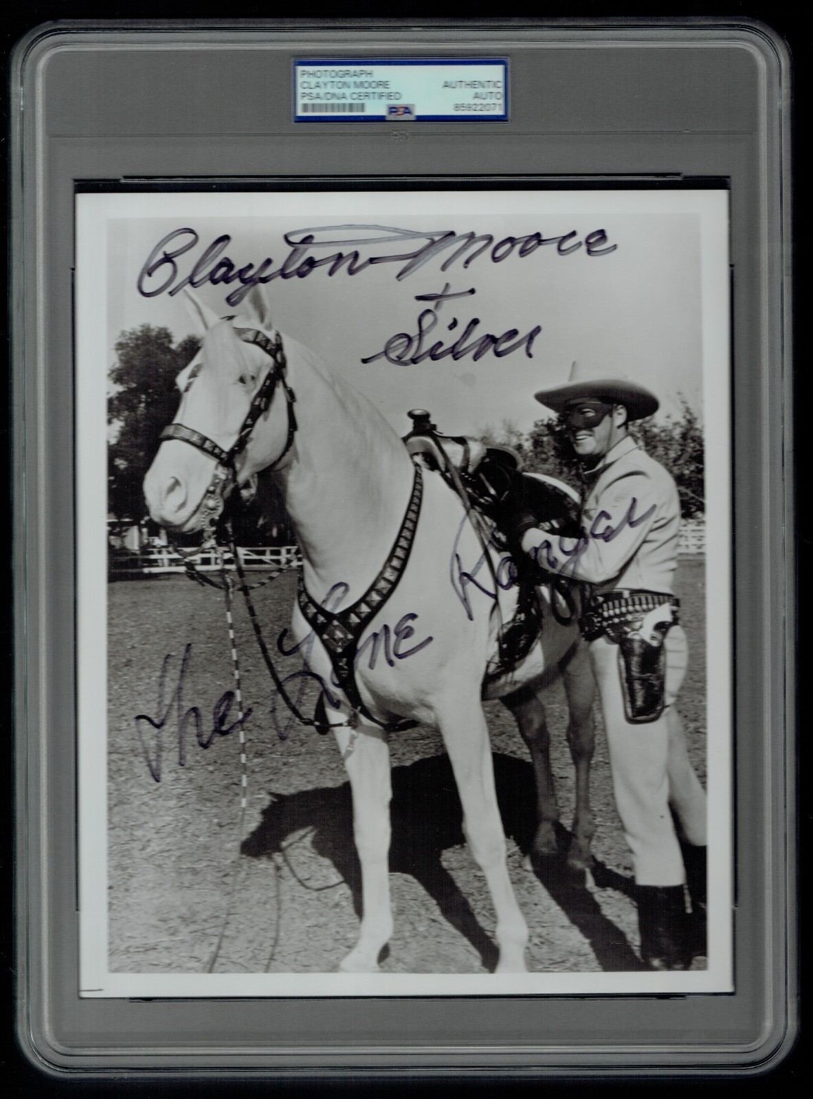 Clayton Moore signed autograph 8x10 The Lone Ranger with Silver PSA Slabbed