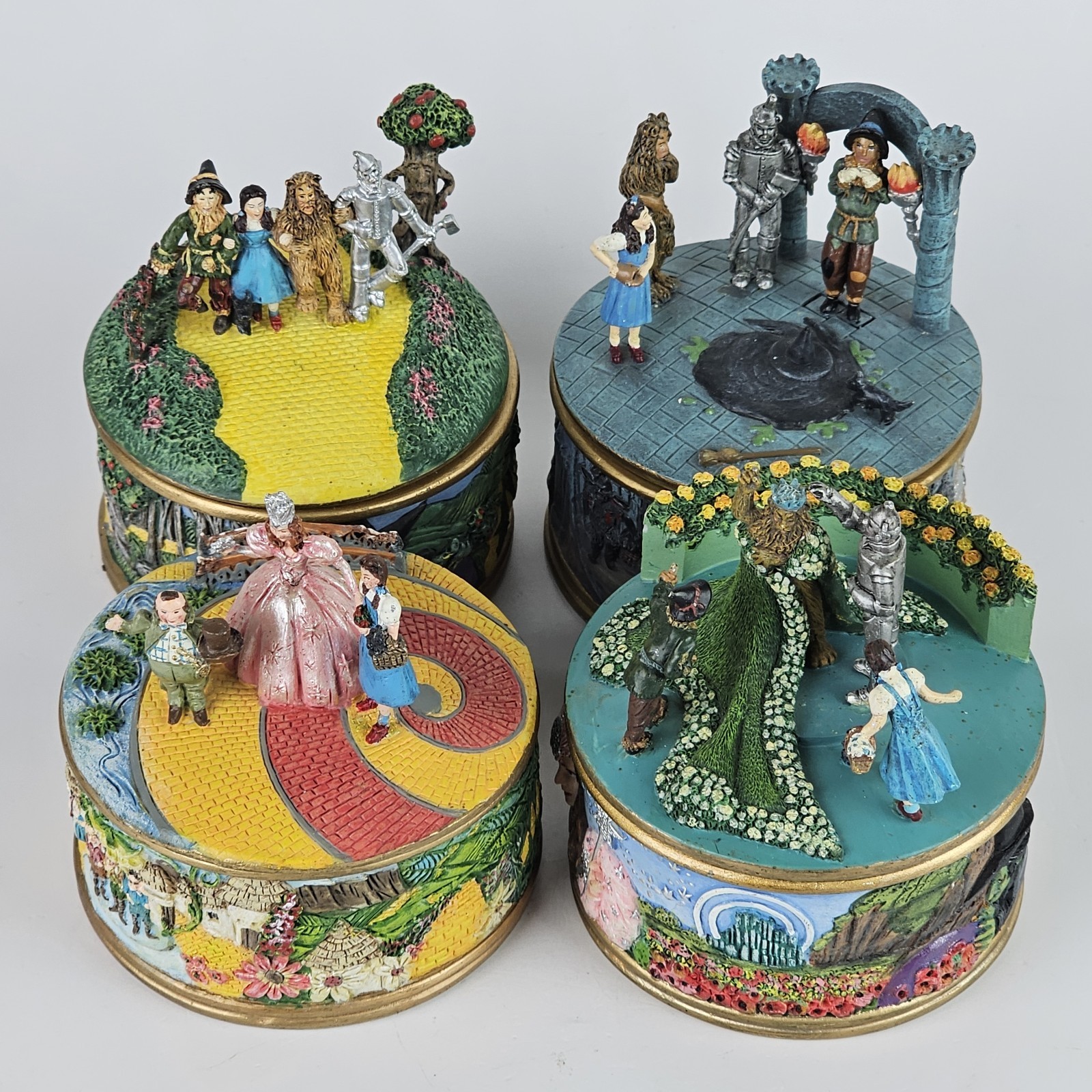 Vintage Ardleigh Elliot Wonderful Wizard of Oz Music Box Set of 4 Mixed Lids
