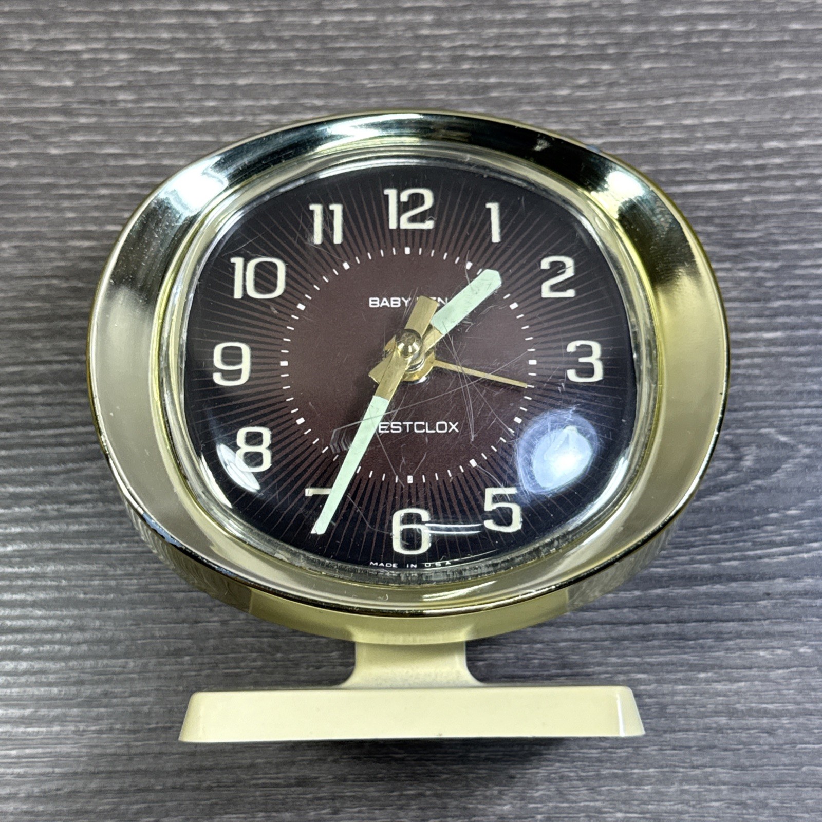 Vintage Westclox Baby Ben Classic wind Alarm Clock Luminous Hands TV Gold WORKS