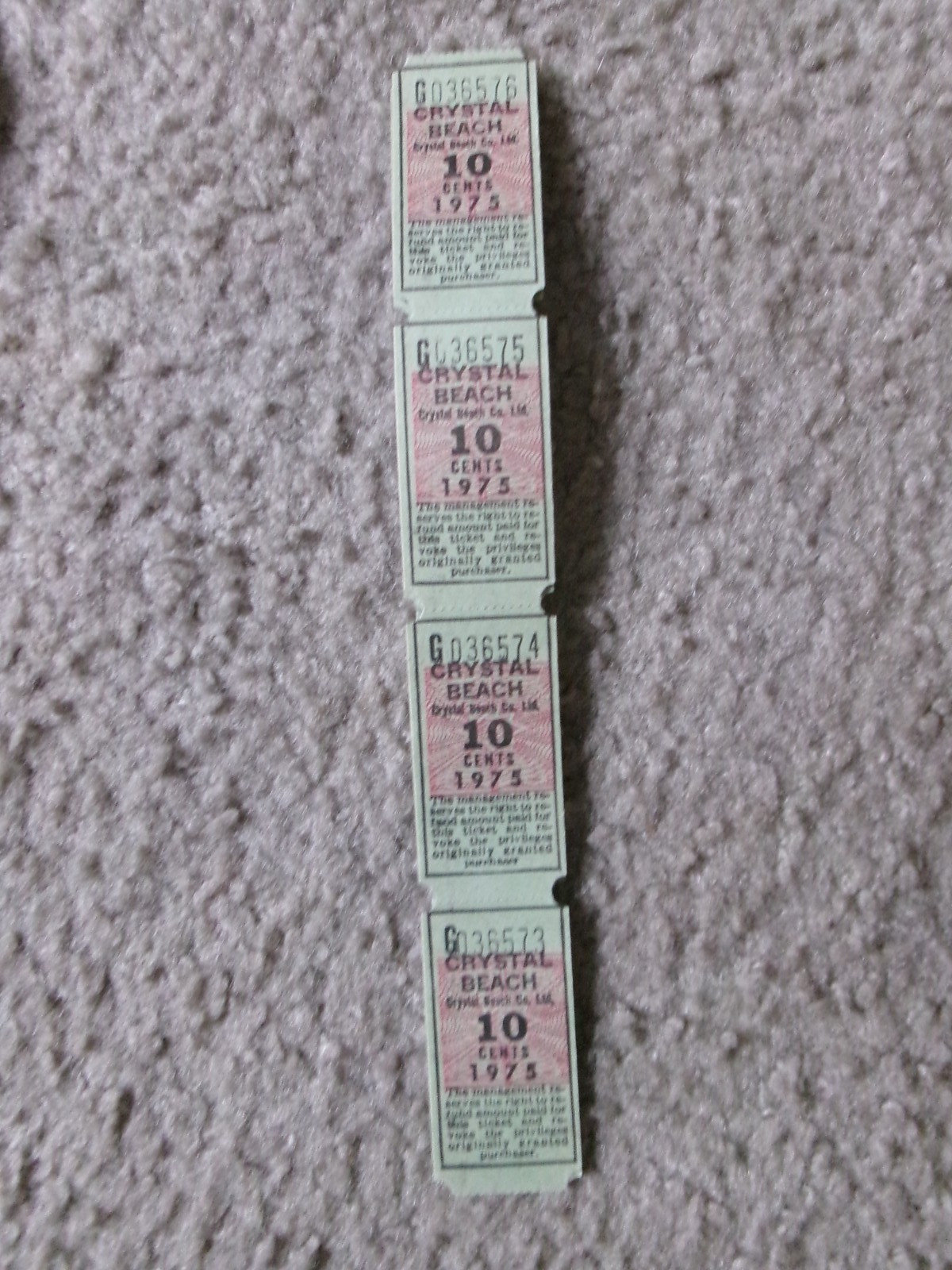 Eight 1975 Crystal Beach Canada 10c Tickets 