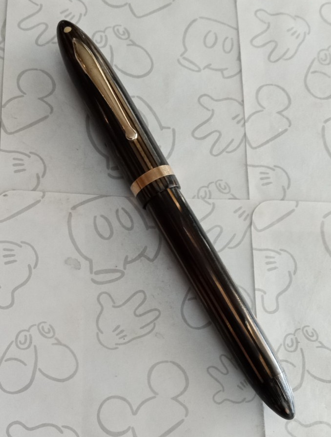 Sheaffer\'s Lifetime Striated Striped Brown Fountain Pen White Dot Vacuum Fill