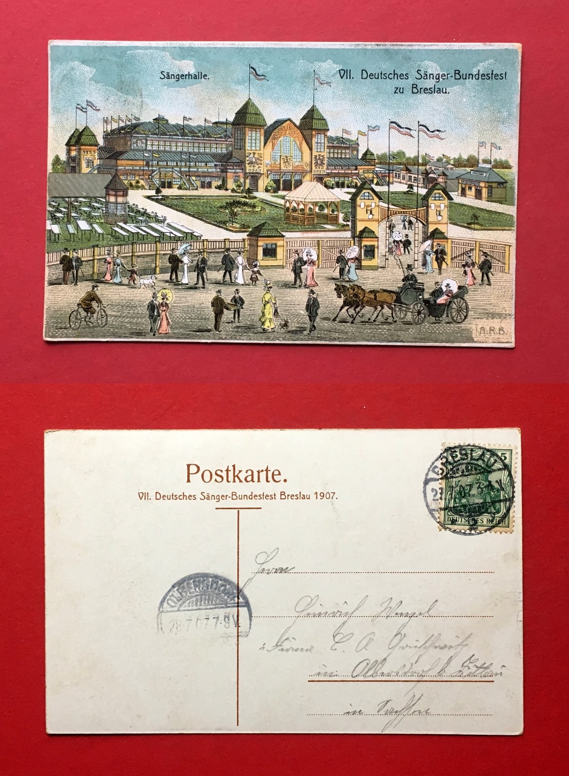 Occasion postcard Wroclaw 1907 VII. German Singer Bundesfest with Singer Hall (40071 Occasion postcard Wroclaw 1907 VII. German Singer Bundesfest with Singer Hall (40071