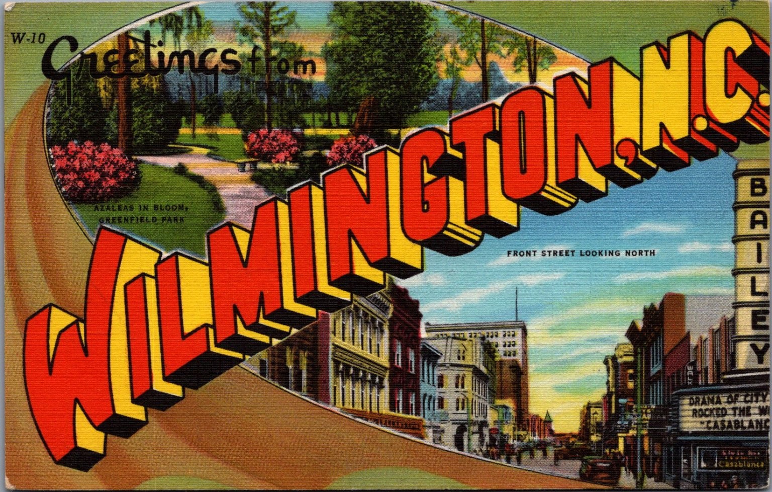 1951 Wilmington NC Large Letter Linen Postcard Greenfield Park Azaleas