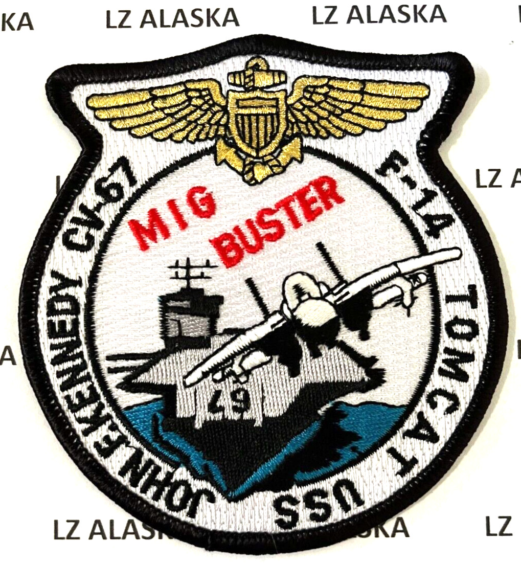 US NAVY USS JOHN F. KENNEDY CV-67 MIG BUSTER F-14 TOMCAT FIGHTER SQ. PATCH (N25)