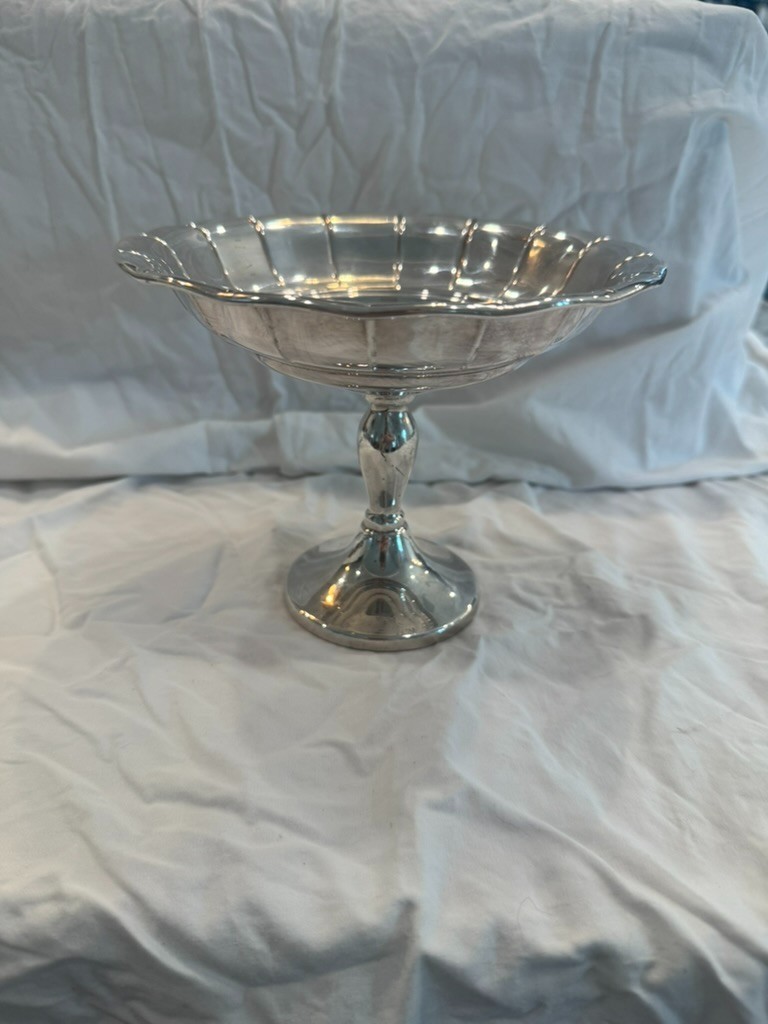 Vintage Cheshire Silver Plate Pedestal Compote Dish Art Deco Scalloped Bowl #95