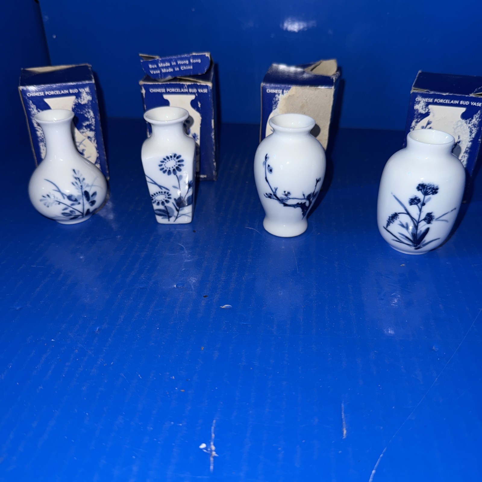 Vtg 1981 Lillian Vernon Chinese Porcelain Mini Bud Vases Bundle Of 4 NOS 2.5”