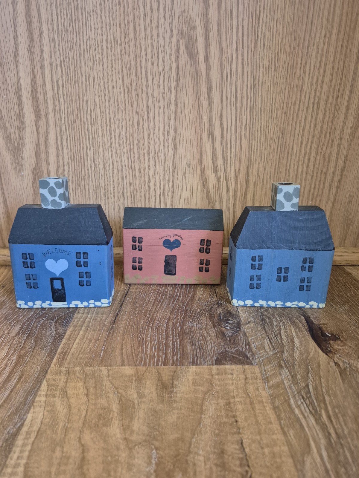 VIntage Country Greetings Wood Miniature House Village Decor 