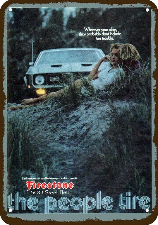 1972 Ford Mustang & FIRESTONE Tires Vintage-Look DECORATIVE REPLICA METAL SIGN 1972 Ford Mustang & FIRESTONE Tires Vintage-Look DECORATIVE REPLICA METAL SIGN