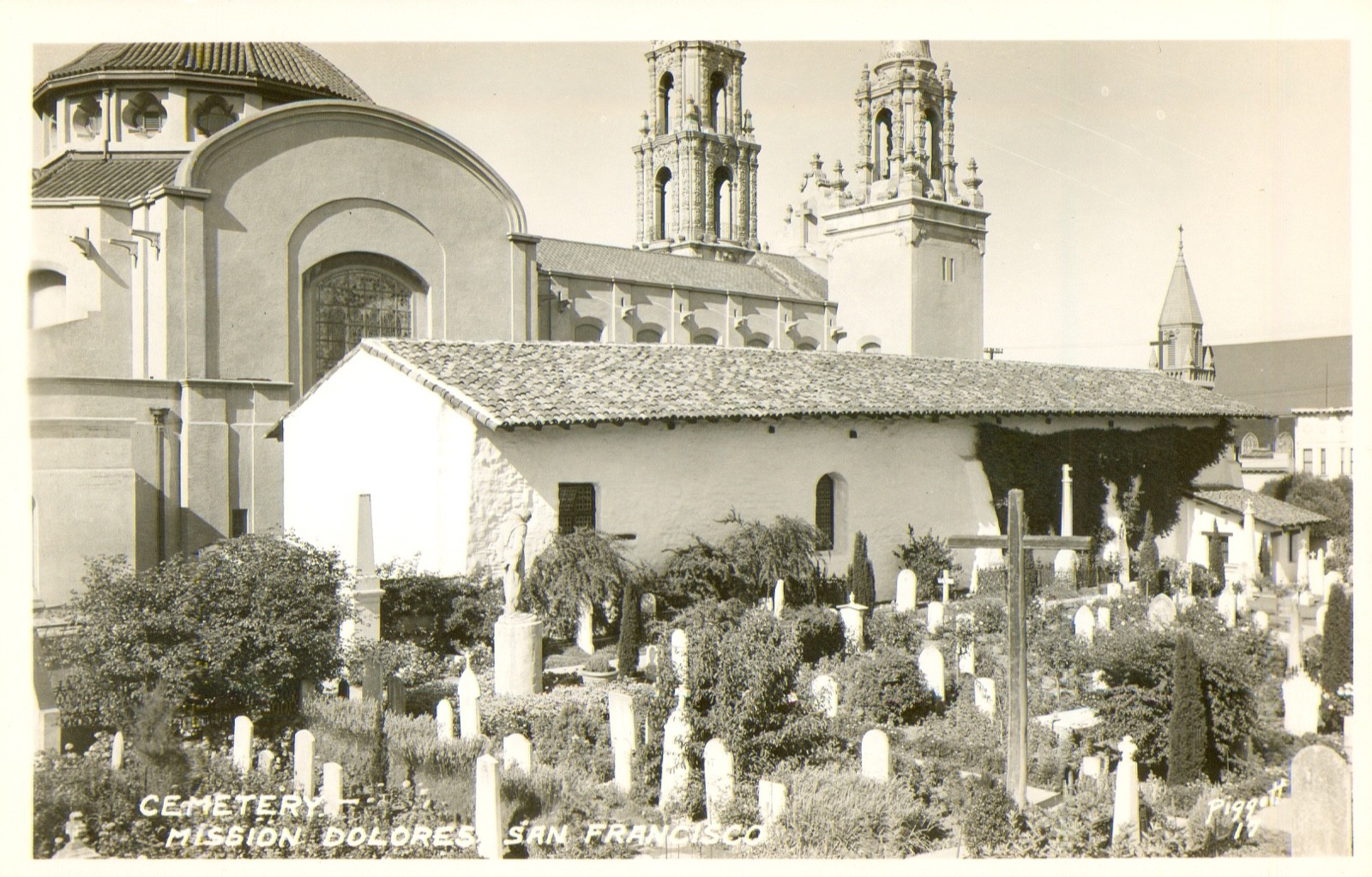 Cemetery Mission Delores, San Francisco RPPC Postcard Vintage c1940 Real Photo N