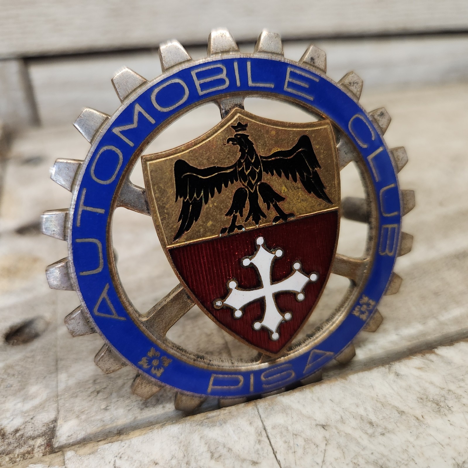 Vintage Automobile Club Pisa Italy Auto Badge Enamel Emblem ACI Italian Car