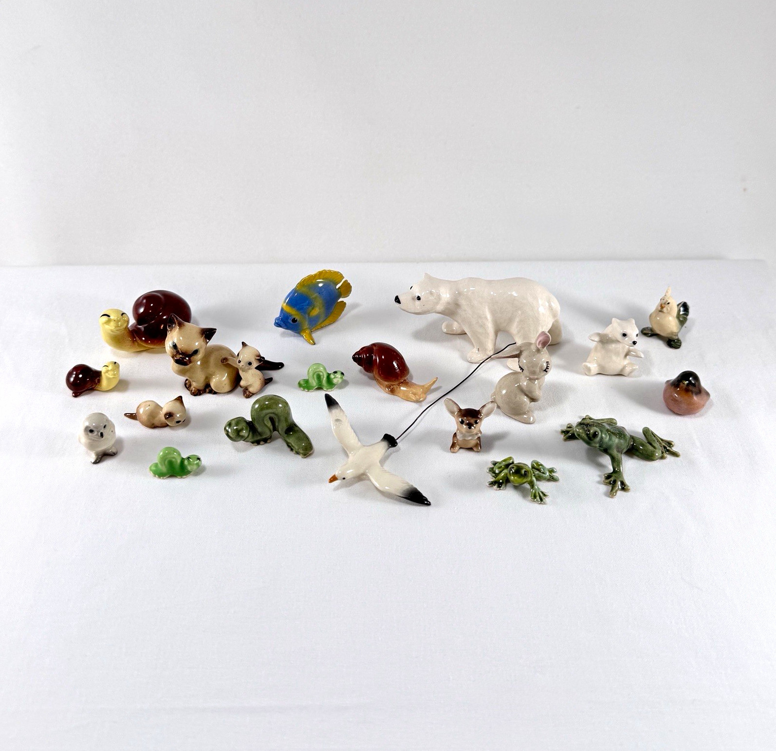 Vintage Hagen-Renaker Miniature Animal Figurine Lot of 20 - Snails, Cats, Birds