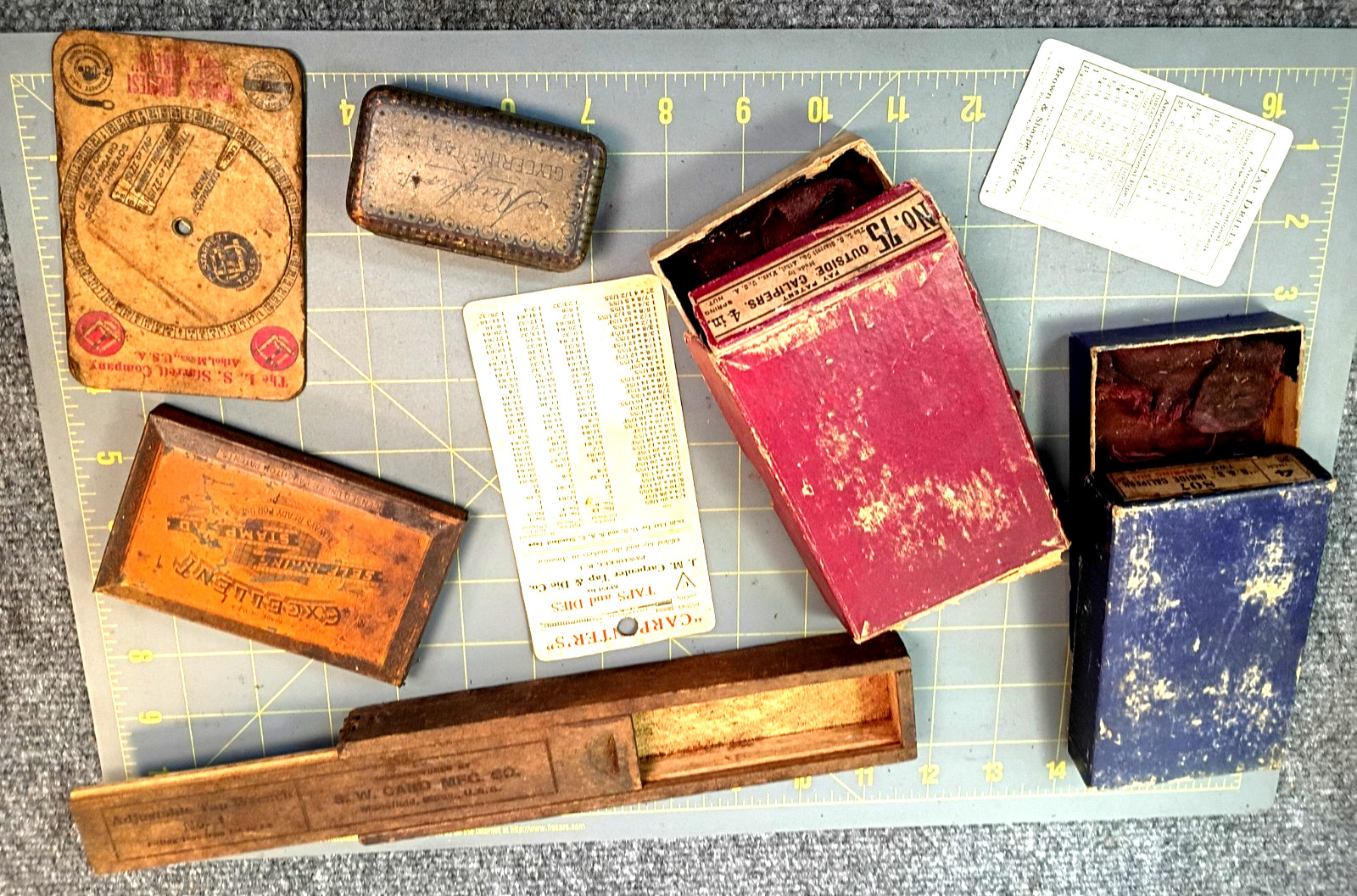 Antique Lot Early Advertising Hardware Starrett Glycerin Sharpe Card Old Find KG