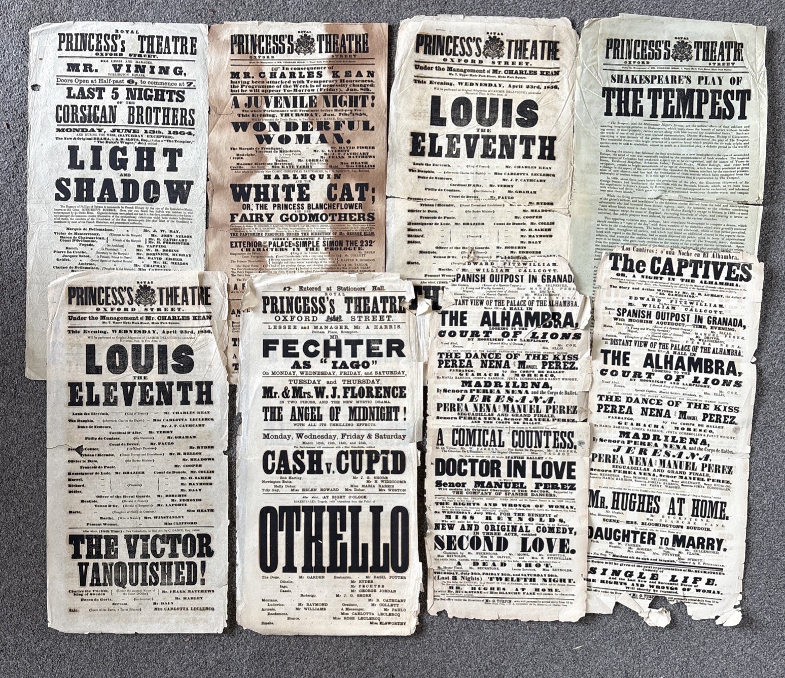 Antique 1850’s Victorian Princess’s Theatre Playbill  Job Lot 8 Charles Kean