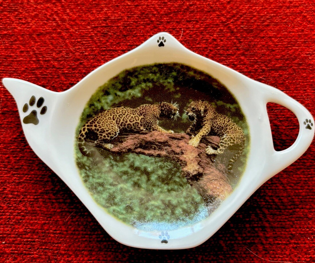Leopards Wildlife New Handmade Ceramic-Porcelain Tea Bag Spoon Rest