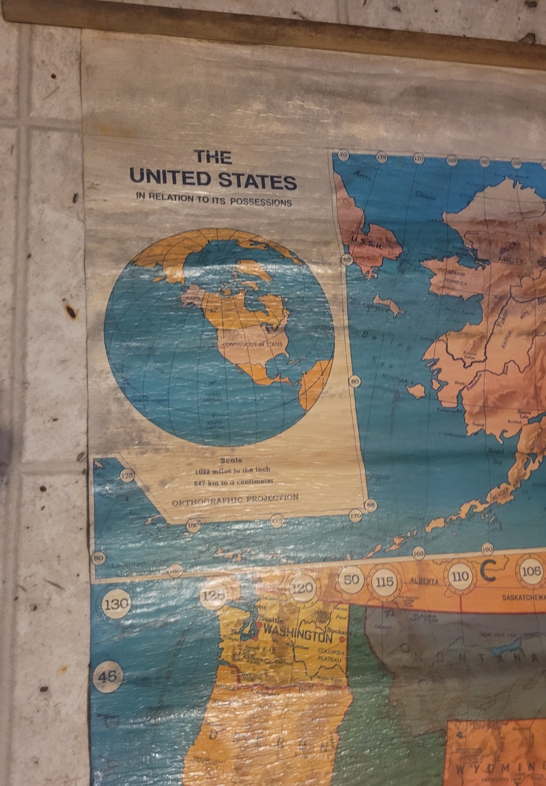 CRAMS Physical Political Map United States Usa Paper Scroll 57 X 50” Vintage