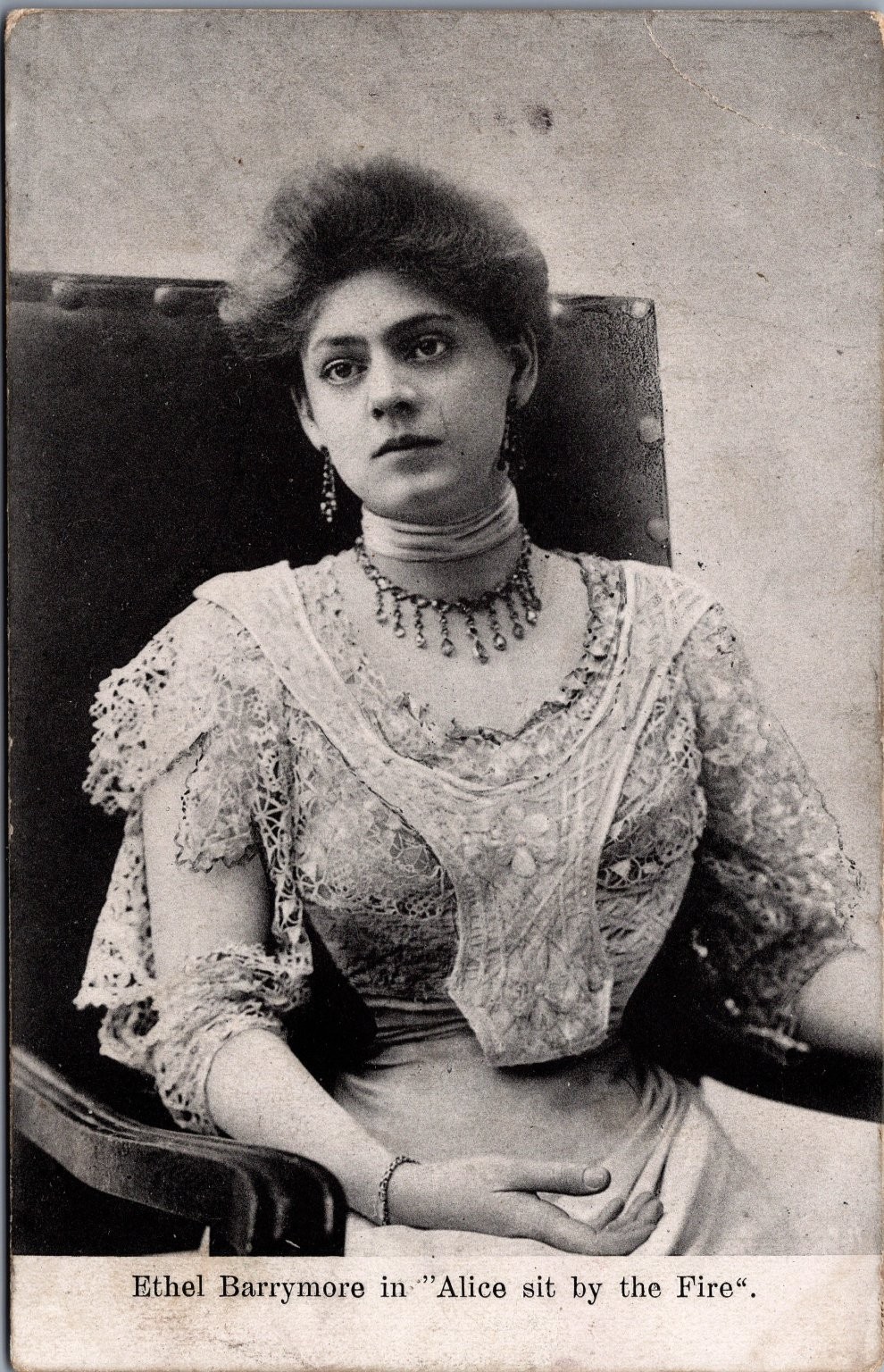 Ethel Barrymore Alice Sit by the Fire RPPC Postcard 1908 Ardmore PA Ethel Barrymore Alice Sit by the Fire RPPC Postcard 1908 Ardmore PA