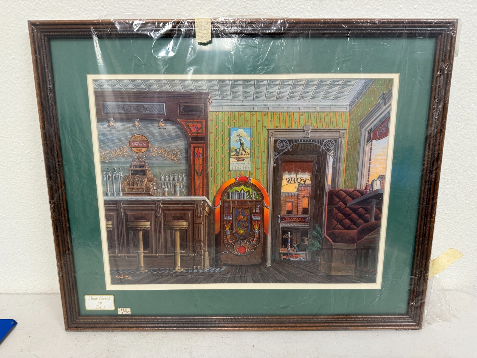 Scroggins 1989 Hand Signed Framed Vintage Soda Fountain Jukebox Print