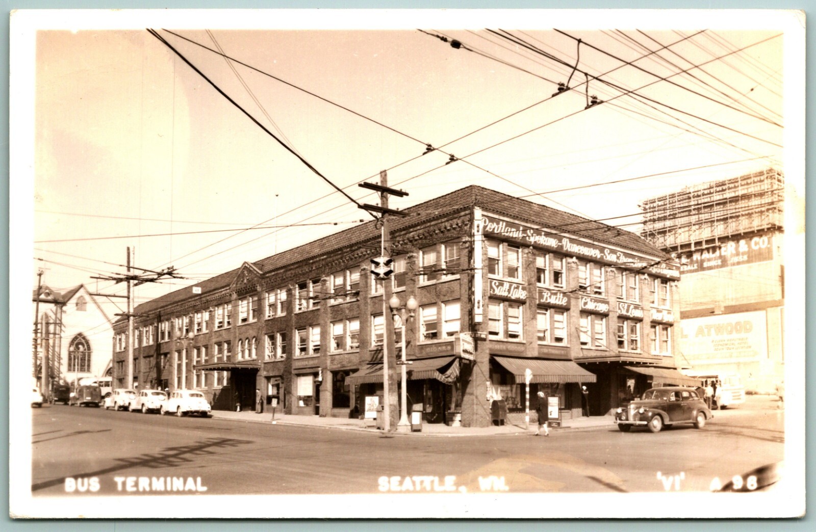 RPPC Greyhound Bus Station Terminal Seattle Washington WA UNP Postcard G14