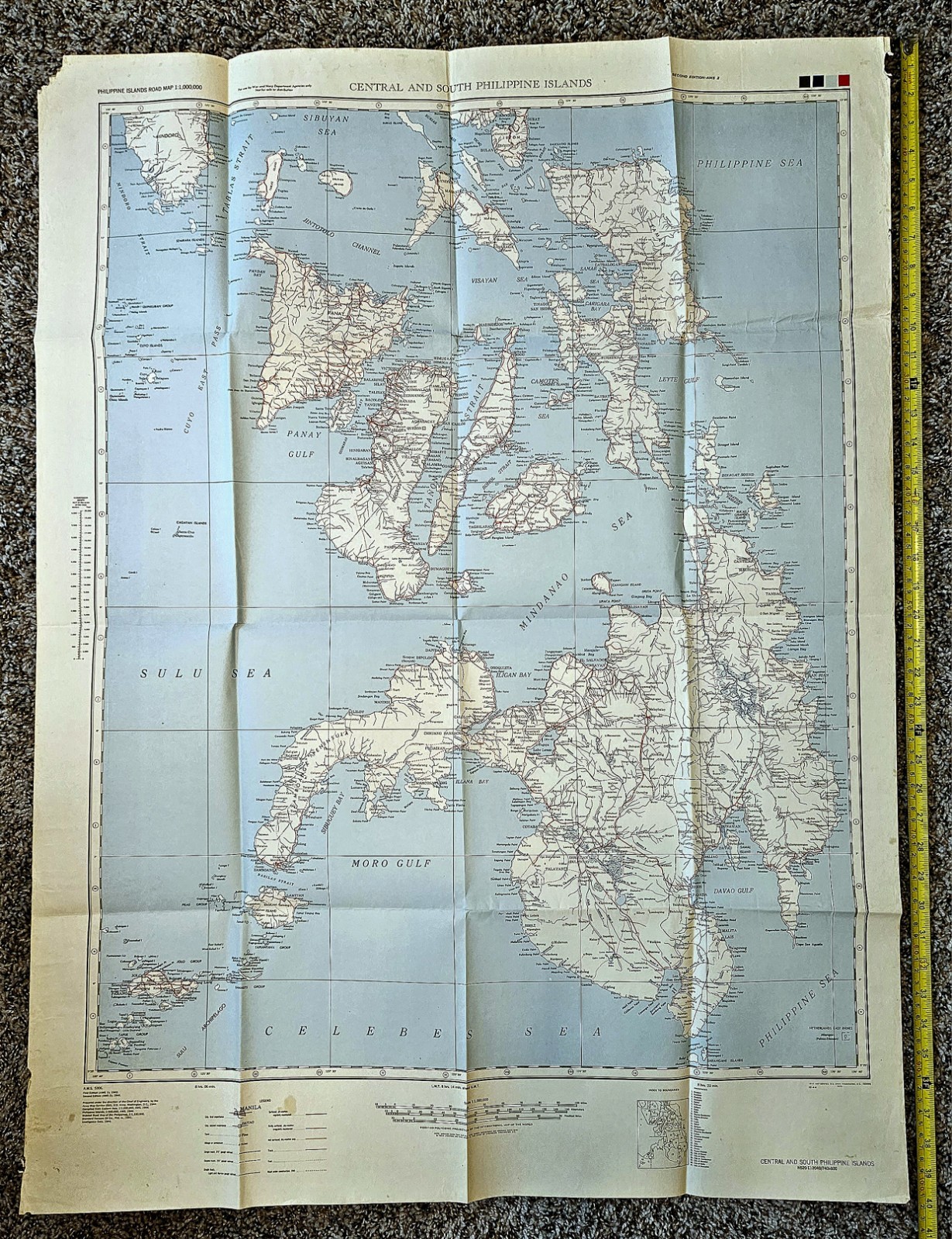 1944 WWII Road Map  Philippine Islands Central & South US Army Map Service