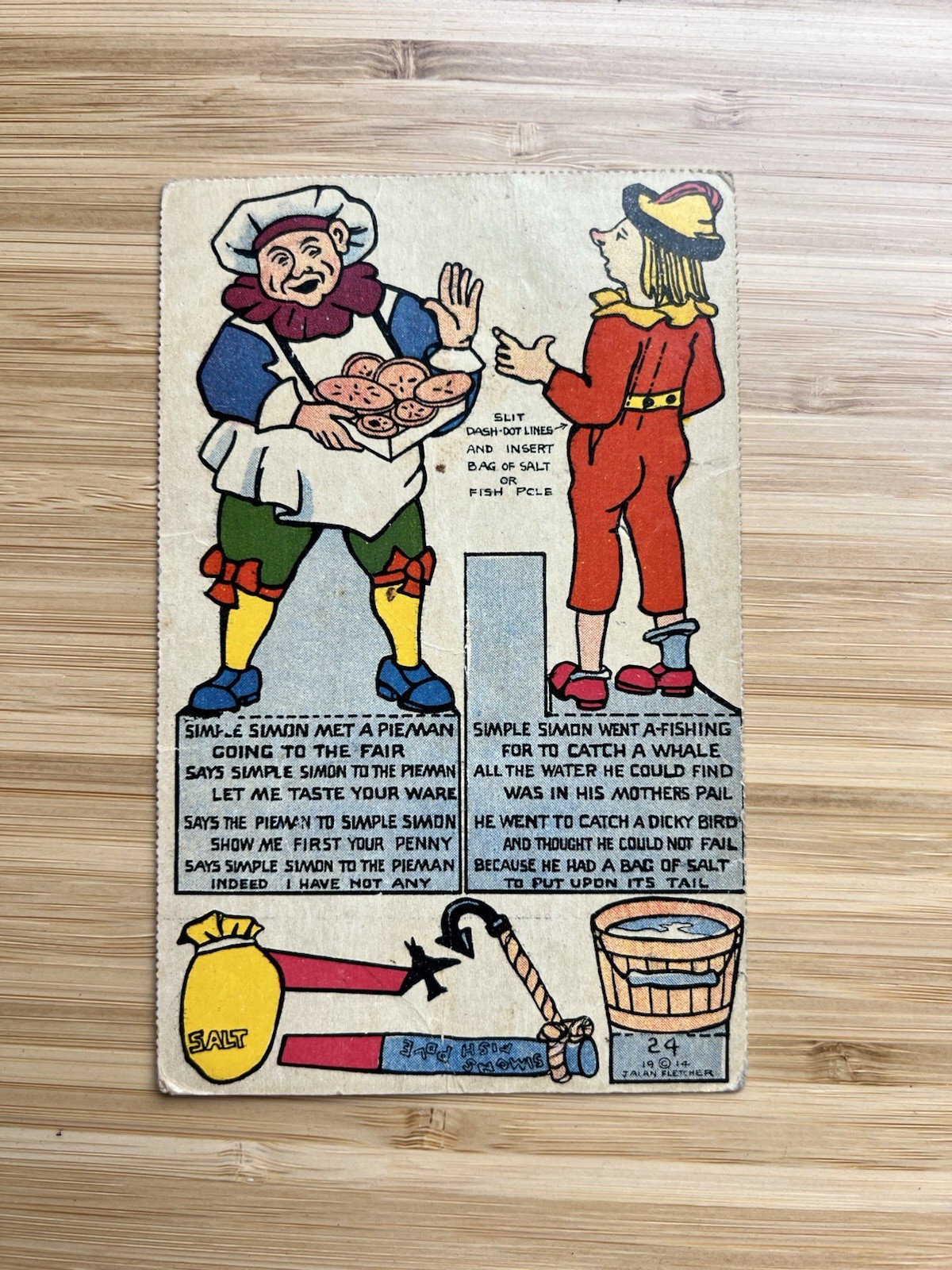 1914 J. Alan Fletcher Postcard #24 Cut Out “ Simple Simon And The Pie Man￼”￼