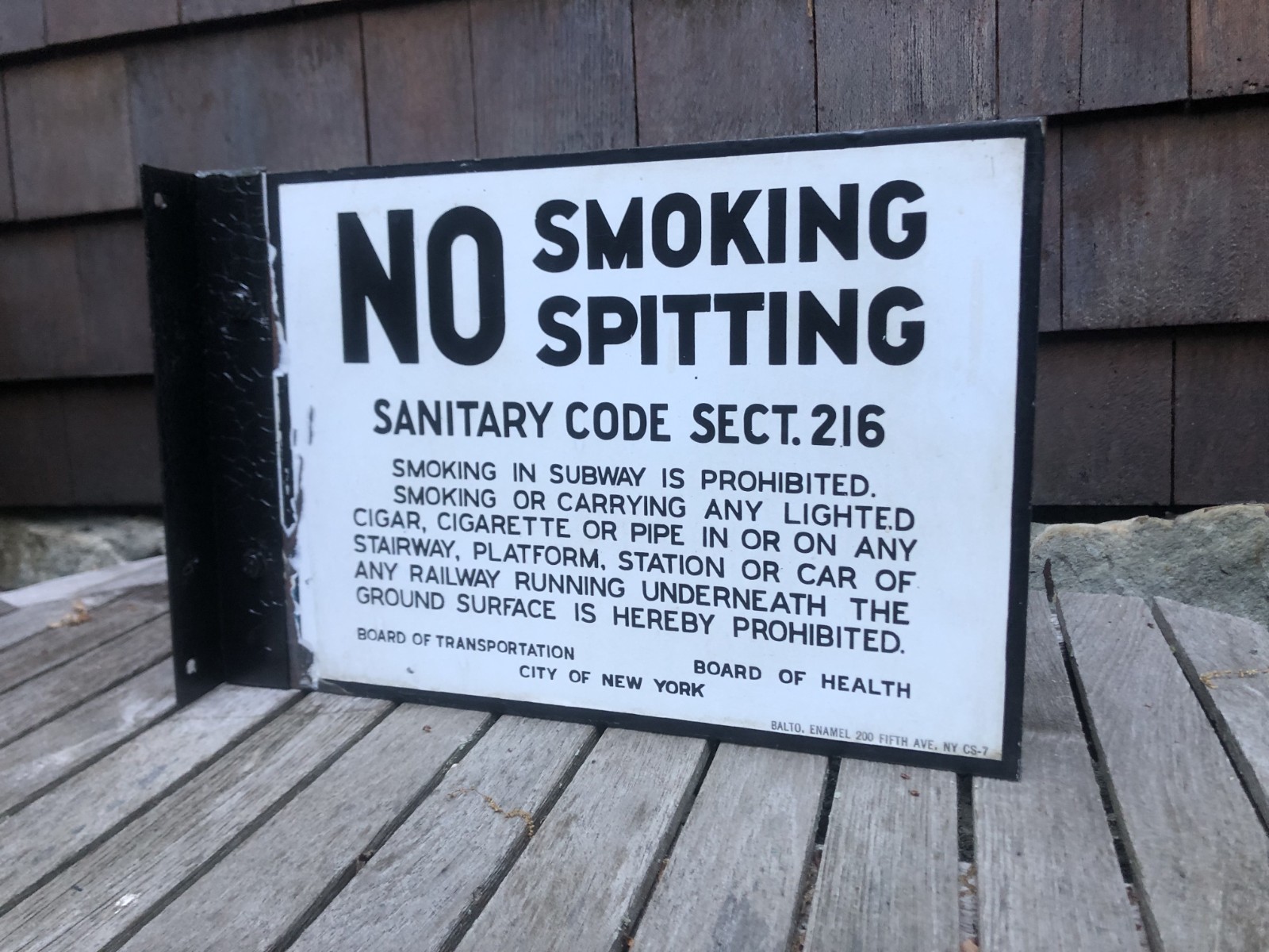 1920\'S -1940\'S VINTAGE NYC SUBWAY PORCELAIN SIGN -NO SMOKING, NO SPITTING RARE