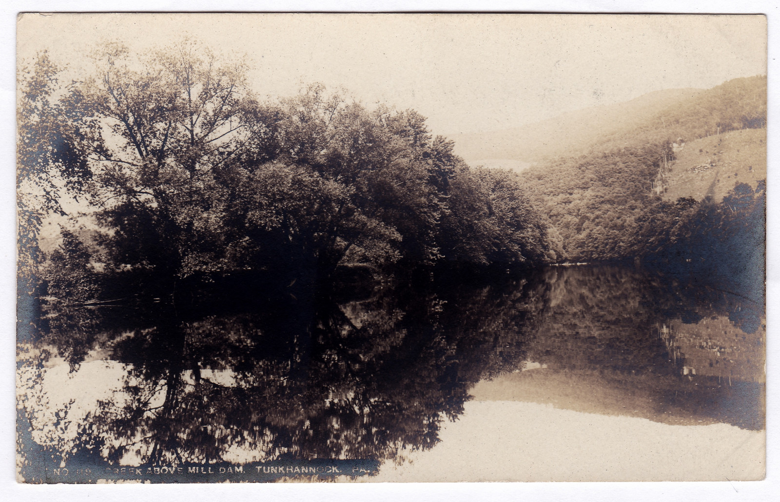 1907 Tunkhannock PA RPPC Real Photo Postcard Creek Above Mill Dam Wyoming RARE