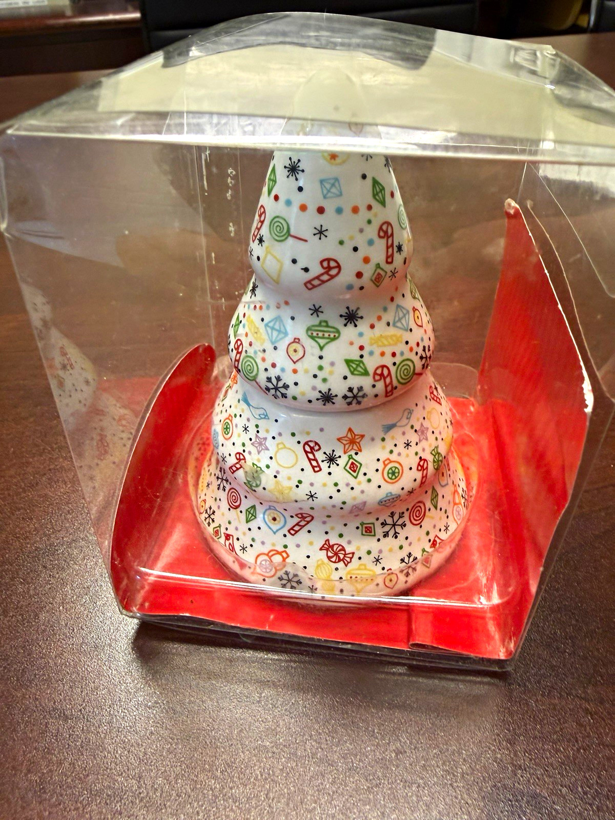 Vintage Hallmark Stacking Christmas Tree Ceramic Salt Pepper Shakers Holiday