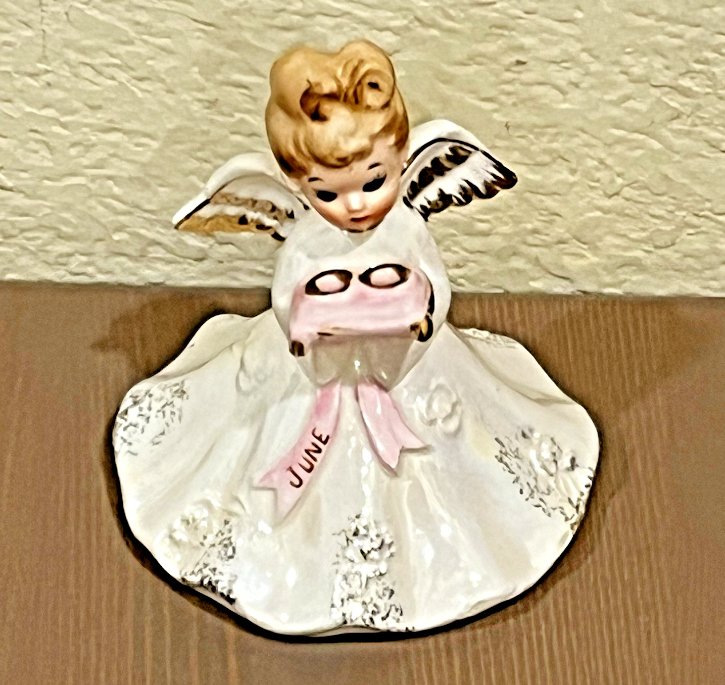 Norcrest June Angel w/Wedding Rings F-15 Iridescent Dress Japan Sticker Vintage