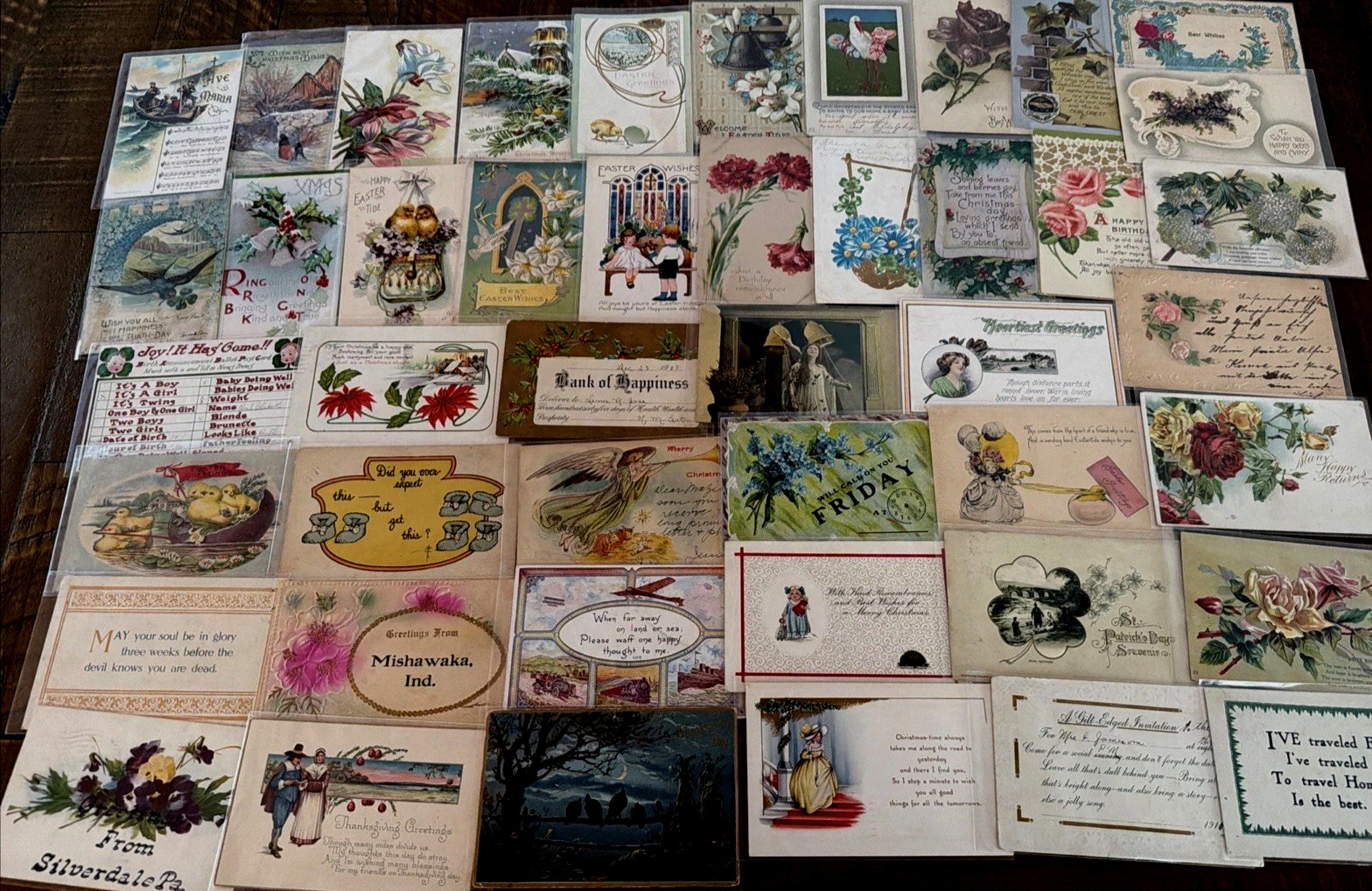 ~Lot of 43 Antique 1900\'s~Mixed Topics Greetings Postcards~All with stamps-s598