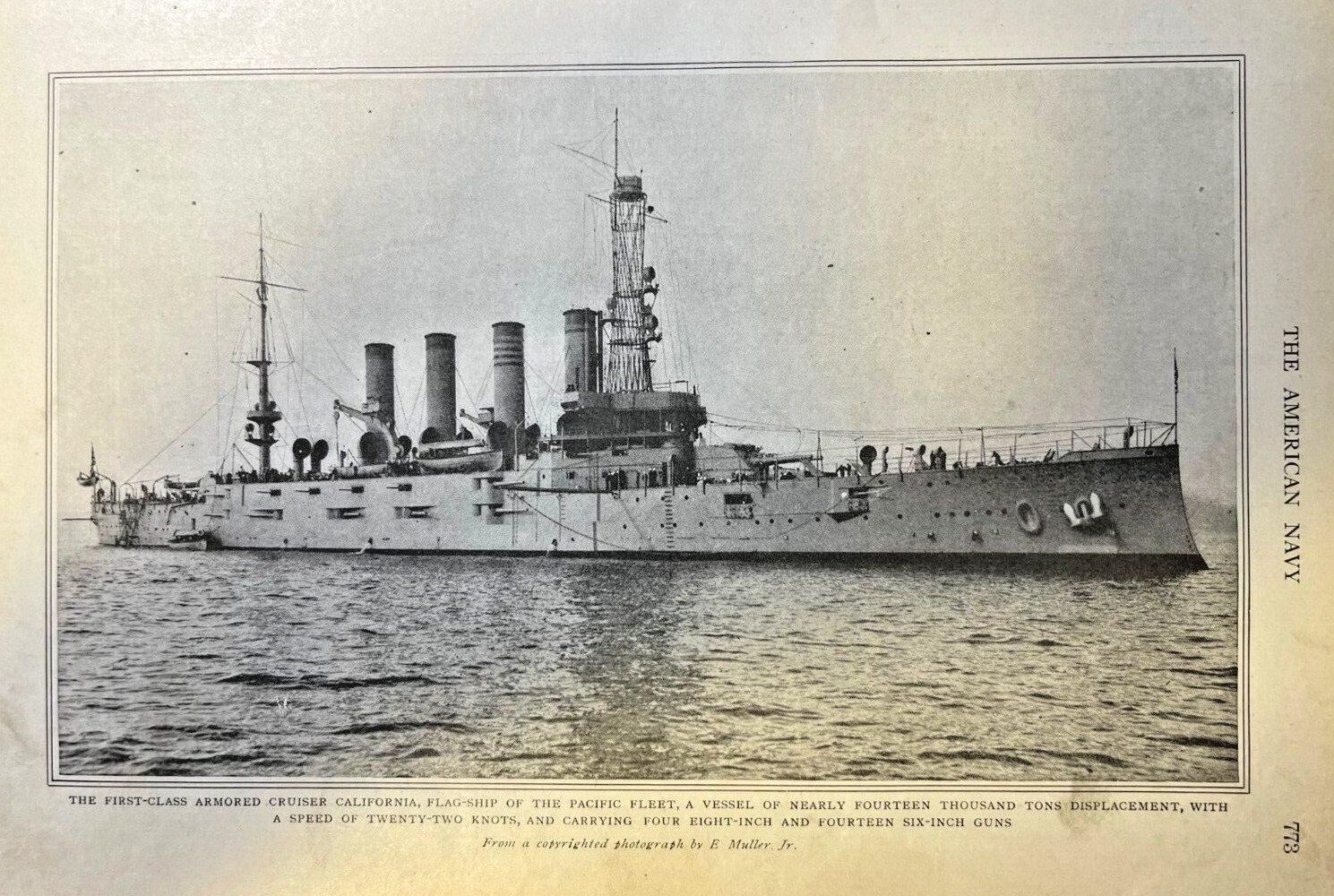 1915 Vintage Magazine Illustration Armored Cruiser California 1915 Vintage Magazine Illustration Armored Cruiser California
