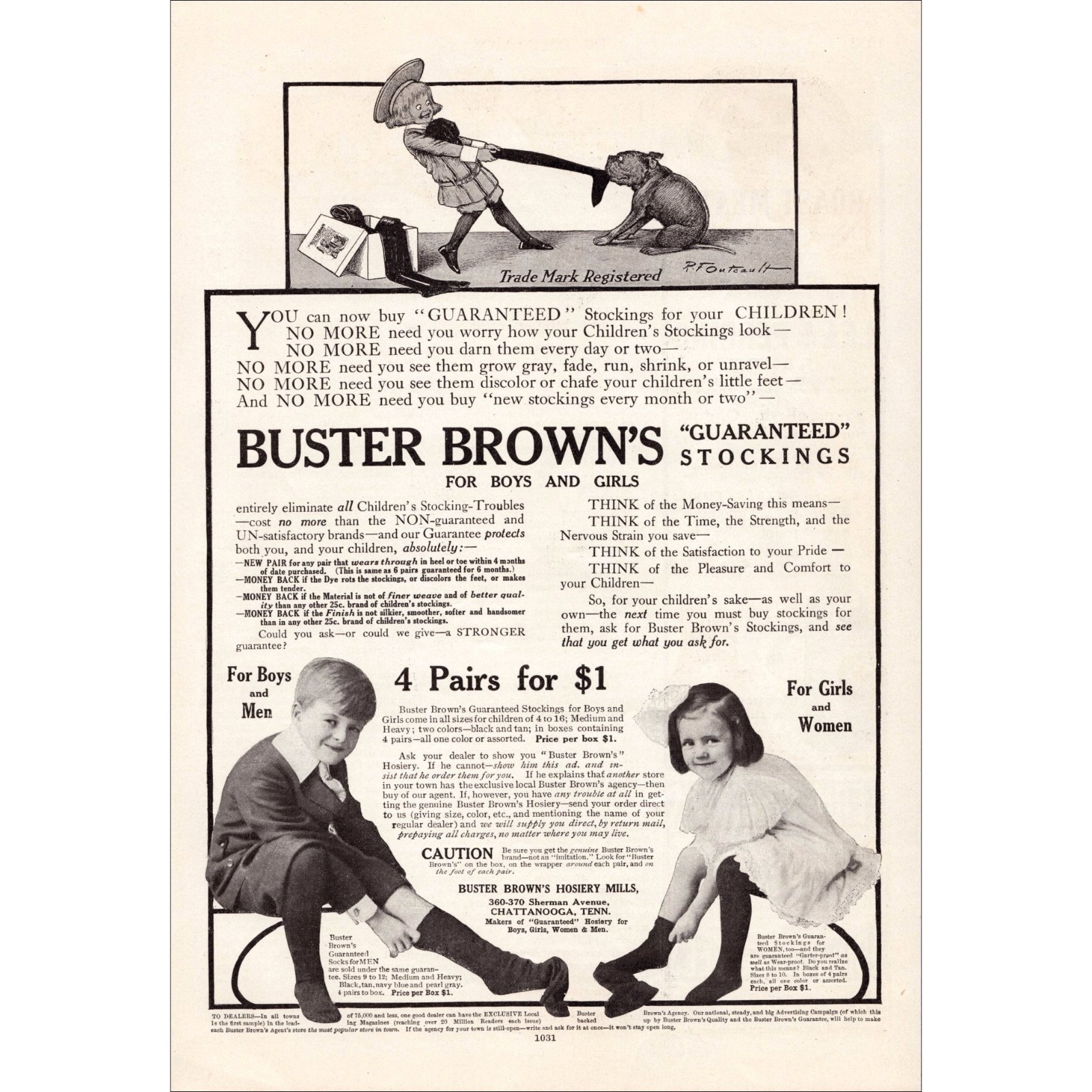 1908 Buster Brown Shoes Original Vintage Print Ad