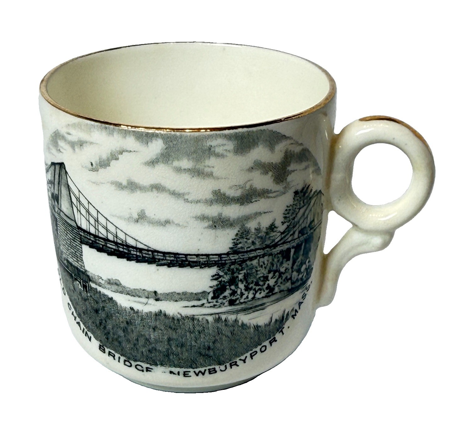 NEWBURYPORT MA Massachusetts Souvenir OLD CHAIN BRIDGE Porcelain TRINKET CUP NEWBURYPORT MA Massachusetts Souvenir OLD CHAIN BRIDGE Porcelain TRINKET CUP
