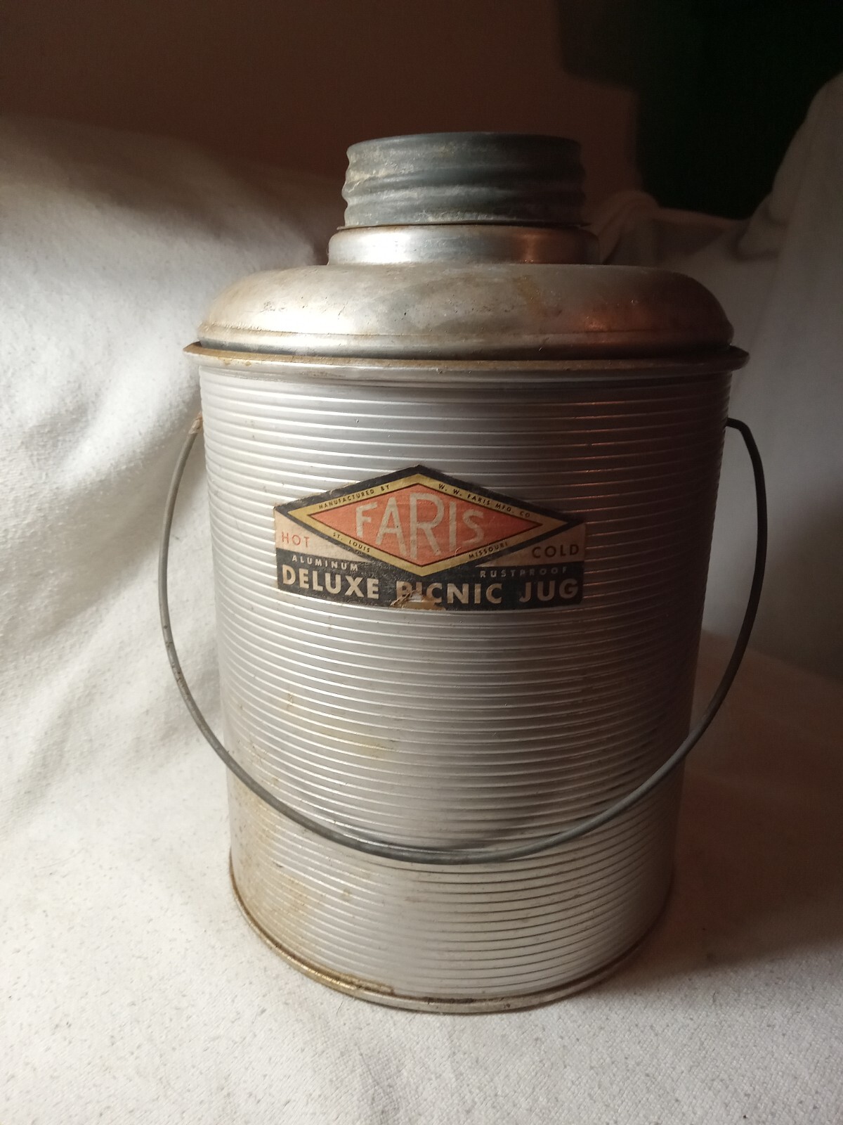 1950\'s Faris Deluxe Picnic Jug Hot & Cold Beverage Glass & Aluminum 