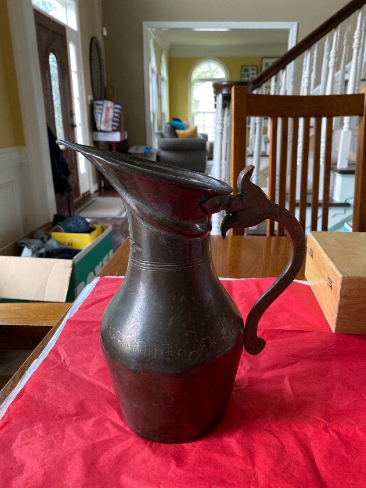 ANTIQUE HAND FORGED BRONZEBRASS PITCHER 11” x 9”