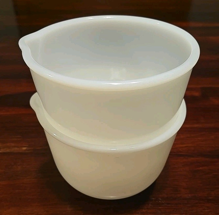 Pair VTG Glasbake Milk Glass Mixing Bowls 20 CJ for Vintage Sunbeam Mixer