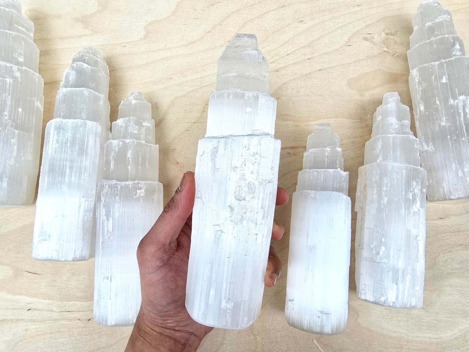 JUMBO Selenite Tower Large 8 Inch Raw Carved Skyscraper Natural Reiki Healing