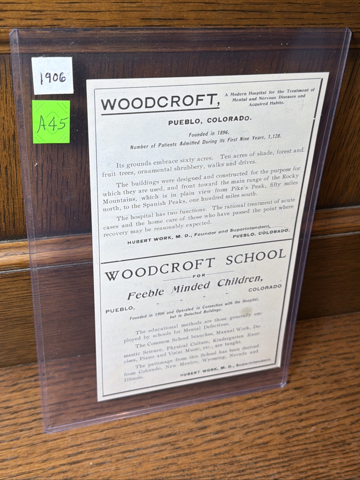 Atq 1906 Woodcroft Hospital School Feeble Children Pueblo Colorado Picture AD Atq 1906 Woodcroft Hospital School Feeble Children Pueblo Colorado Picture AD